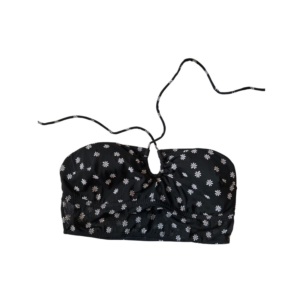 Gilly Hicks Black Daisy Floral Mesh Halter Bandeau Top Keyhole Medium